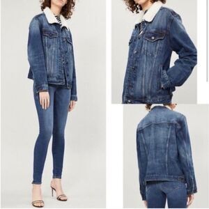 Good American Trucker Boyfriend Denim Sherpa Button Down Jacket size 2/3 M/L